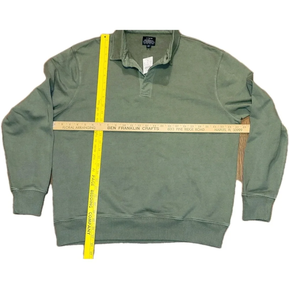 J.Crew NWT Rugby Pullover Cotton Fleece Button Collar Sweatshirt Green Mens XL